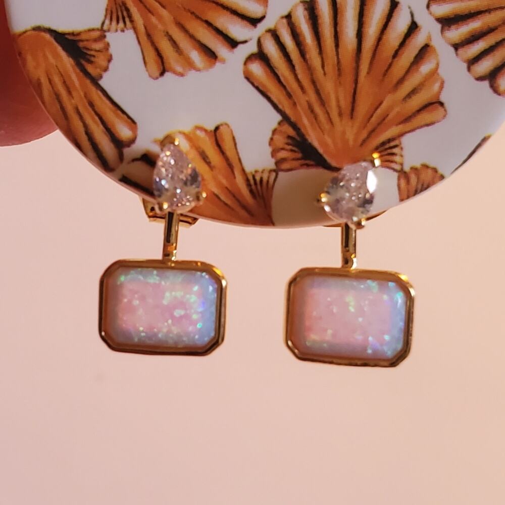 Anthropologie Post Earrings Baguette Ivory Stone hoop design  New with tags
